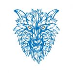 Abstract Blue Outline A Ferocious Wolf Illustration Stock Photo