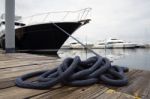 Blue Rope With Mooring Bollard Stock Photo