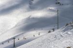 Chair Lift In The Dolomites At The Pordoi Pass Stock Photo