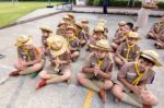 Student 9-10 Years Old, Scout Assembly, Scout Camp In Bangkok Thailand Stock Photo