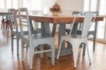 Blurred Wooden Dining Room Furniture Stock Photo