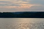 Beautiful Photo With The Lake And The Forest On The Sunset Stock Photo