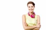 Confident Woman With Headphones Stock Photo