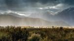 Snow Storm Sweeping In From The Grand Teton Mountain Range Stock Photo