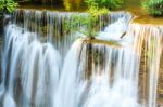 Tropical Waterfall In Kanchanaburi, Thailand Stock Photo