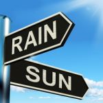 Rain Sun Signpost Shows Rainy Or Good Weather Stock Photo