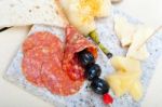 Mix Cold Cut On A Stone With Fresh Pears Stock Photo