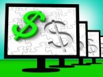 Dollar Symbol On Monitors Showing American Finances Stock Photo