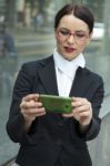 Lady Reading Sms Stock Photo