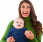 Happy Mother With Son Over White Background Stock Photo