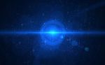 Blue Digital Lens Flare In Black Background Horizontal Frame War Stock Photo