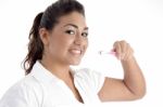 Young Girl Cleaning Her Teeth Stock Photo