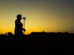 Silhouette Teen Age Run Together  Track Stock Photo