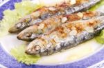 Tasty Grilled Sardines Stock Photo