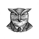 Hipster Owl Suit Woodcut Stock Photo