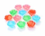 Multiple Color Jelly Cup On White Floor Stock Photo