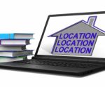 Location Location Location House Laptop Means Best Area And Idea Stock Photo