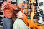 Had Massage In Hair Salon Stock Photo