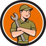 Mechanic Arms Crossed Spanner Circle Cartoon Stock Photo