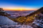 Sunrise At Baegundae Peak And Bukhansan Mountains In Autumn,seoul In South Korea Stock Photo