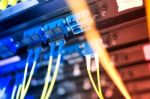 Fiber Optic With Servers In A Technology Data Center Stock Photo