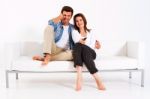 Couple Watching Tv Stock Photo