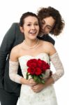 Groom Surprises Bride With Love Message Stock Photo