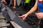 Woman Running On Treadmill Stock Photo