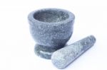 Stone Mortar And Pestle On White Background Stock Photo