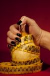 Pear With Measuring Tape Stock Photo