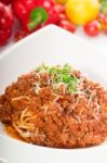 Spaghetti Pasta With Bolognese Sauce Stock Photo