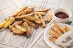 Fries French Ketchup Herb Still Life Stock Photo