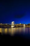 Danube Bridge Budapest At Night Stock Photo