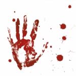 Blood Print Of A Hand And Bloodstains Stock Photo