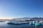 Beautiful Landscape Of Iceberg With Mountains Background Stock Photo