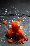 Red Tuna Sashimi With Salmon Roe Stock Photo