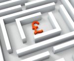 Pound Currency In Maze Shows Finding Pounds Stock Photo