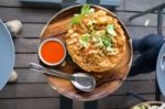 Thai Style Pork Crackling Omelette  , Thai Cuisine Stock Photo