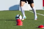 Football Player Training On The Outdoors Field Stock Photo