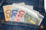 Euro Notes In Jeans Pocket Stock Photo