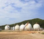 Lpg Gas Tank Storage In Petrochemical Heavy Industry Estate Use Stock Photo