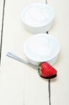 Organic Greek Yogurt And Strawberry Stock Photo