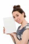 Beautiful Woman With Book On White Background Stock Photo