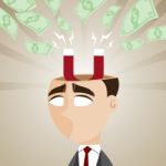 Cartoon Businessman With Magnetic Money Cash Stock Photo