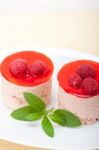 Fresh Raspberry Cake Mousse Dessert Stock Photo