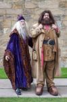 Hagrid And Dumbledore Performing At Alnwick Castle Stock Photo