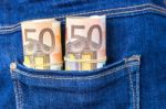 Blue Jeans Pocket With Fifty Euro Notes Stock Photo