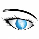 Female Eye With World Map Stock Photo