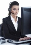 Beautiful Business Woman With Headset Stock Photo