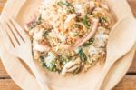 Rice Topped With Stir-fried Squid Basil (thai Food) Stock Photo